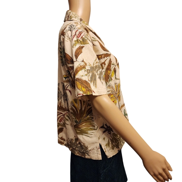 Vintage Safari Zebra Short Sleeve Button Down Linen Shirt S - Picture 4 of 11